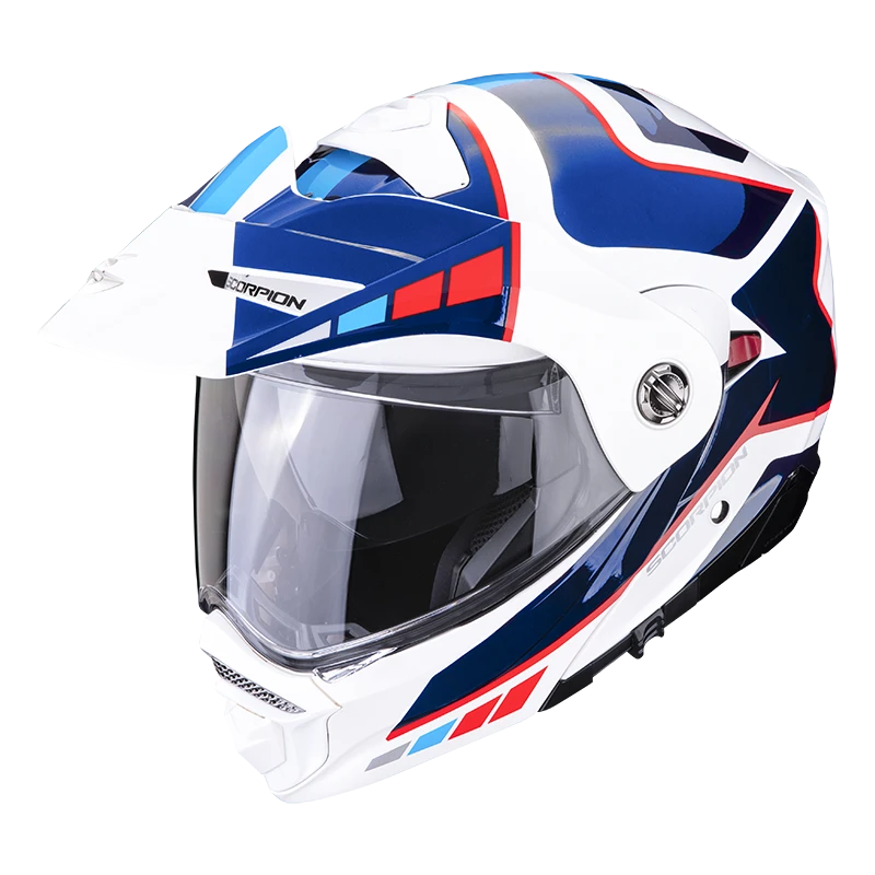 Scorpion ADX-2 Camino Pearl Wit-Blauw-Rood Adventure Helm 4 Scorpion ADX-2 Camino Pearl Wit-Blauw-Rood Adventure Helm - Afbeelding 2